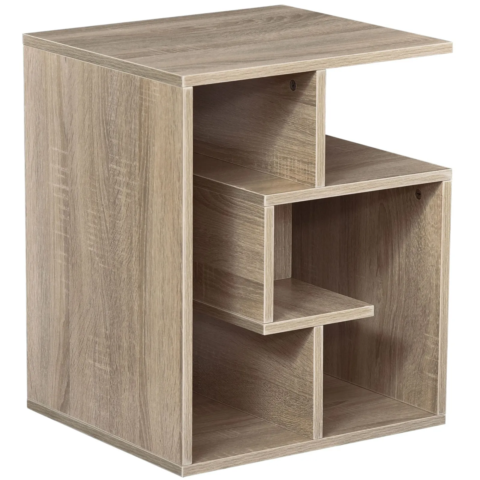 Side Table, 3 Tier End Table with Open Storage Shelves, Living Room Coffee Table Organiser Unit, Oak Colour