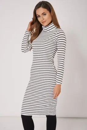 Striped High Neck Textured Bodycon Dress