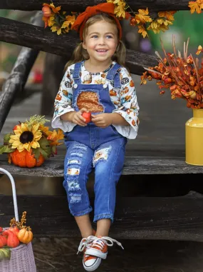 Sweet Pumpkin Sequin Patched Overall Set