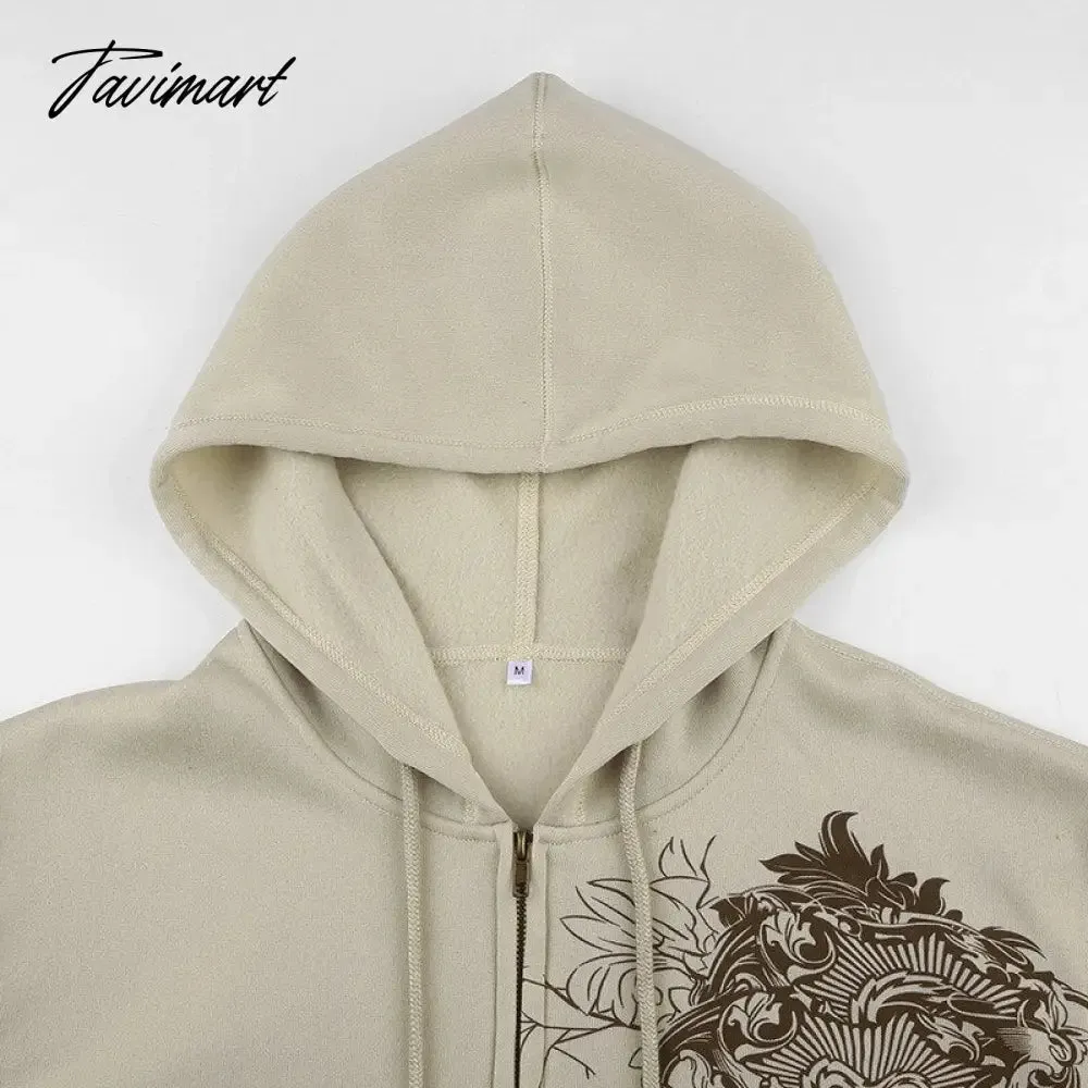 Tavimart  Y2k Harajuku Hoodies Sweatshirt Women Autumn Winter Hip Hop Zipper Heart Aesthetic Hooded Sweatshirt Femme Goth Punk Jacket Coat