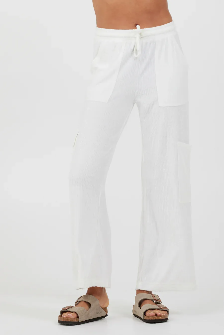 Terry Cargo Pants - White