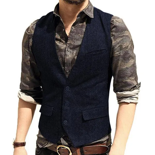 V-neck Tweed Single Breasted Vest