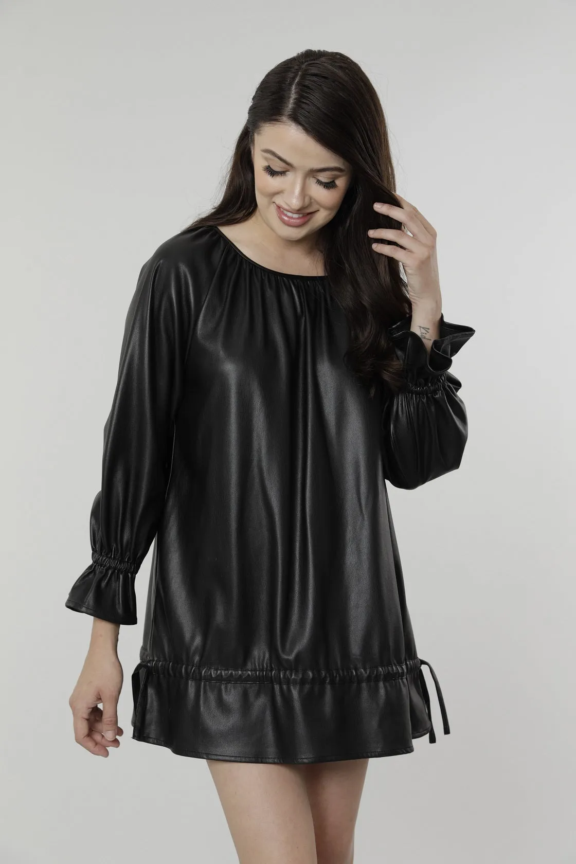 Vegan Leather Babydoll Dress