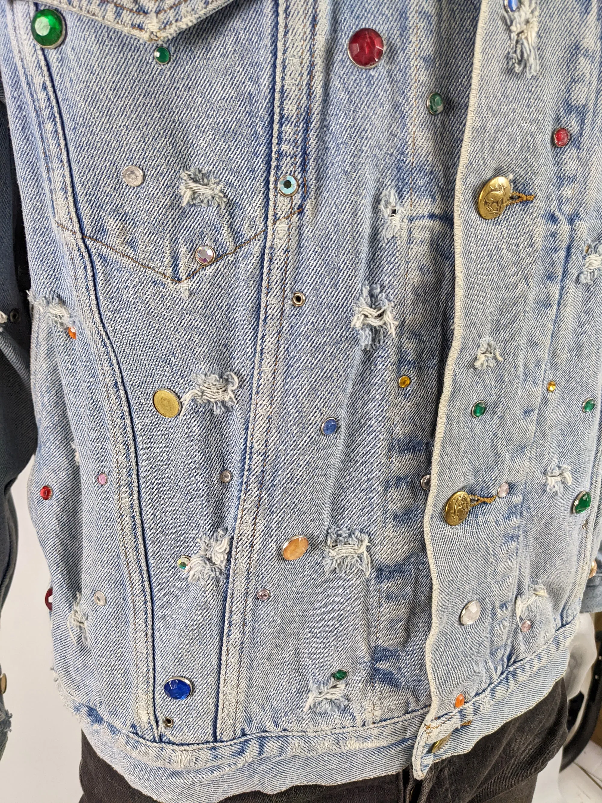 Vintage Mens Blue Denim Studded & Beaded Jacket, 1980s