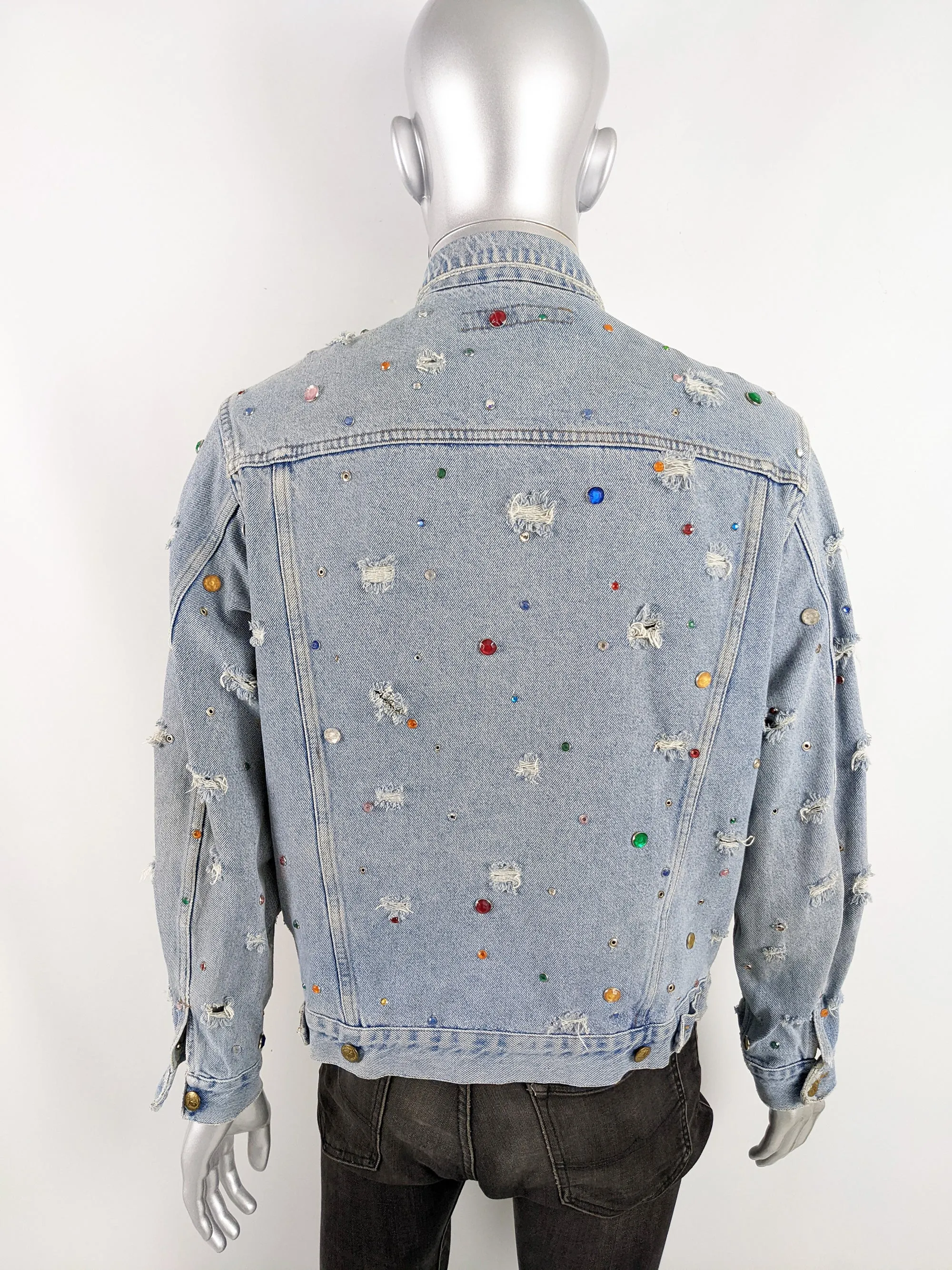 Vintage Mens Blue Denim Studded & Beaded Jacket, 1980s