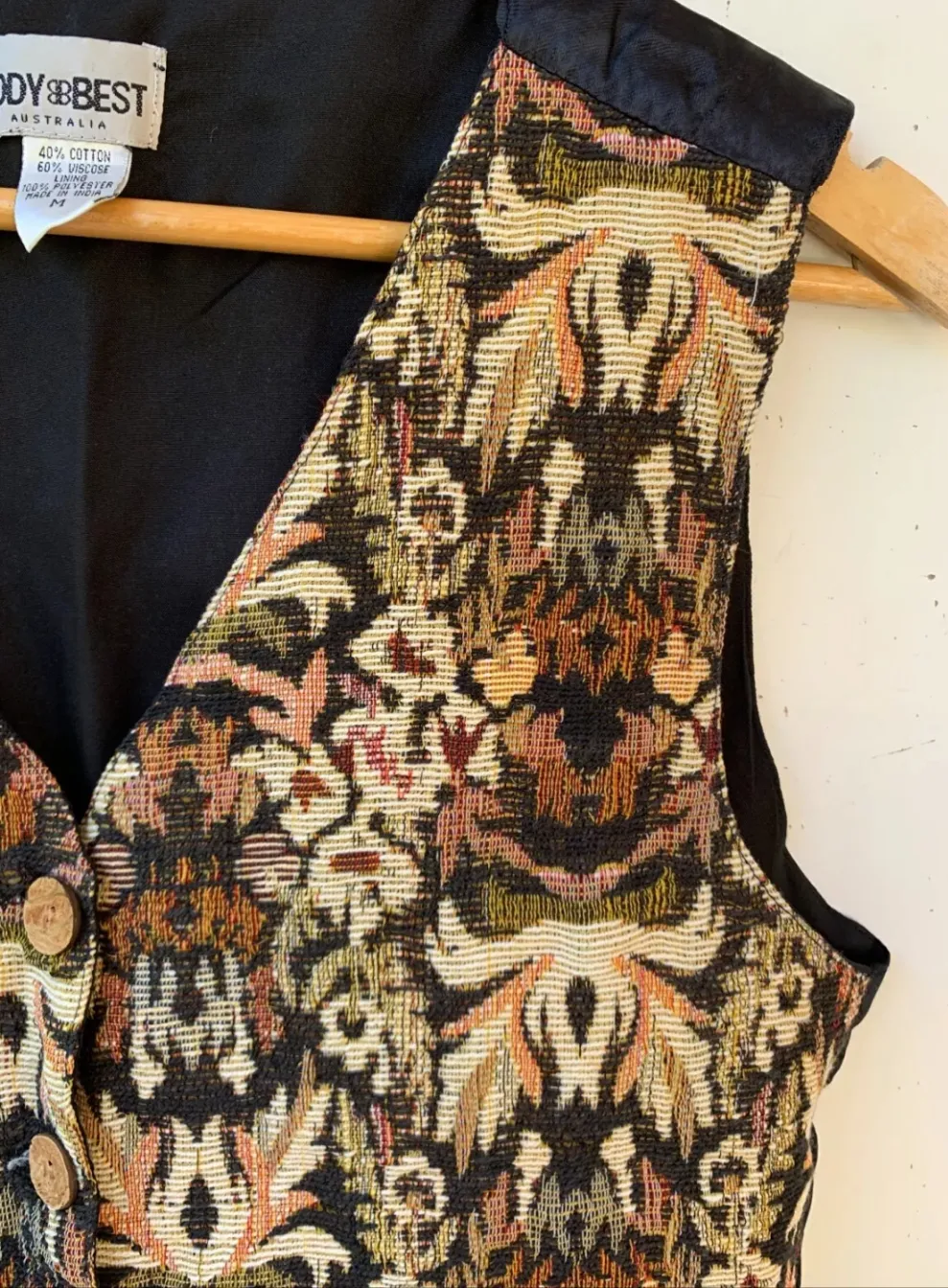 Vintage Retro Lined Tapestry Vest Size M