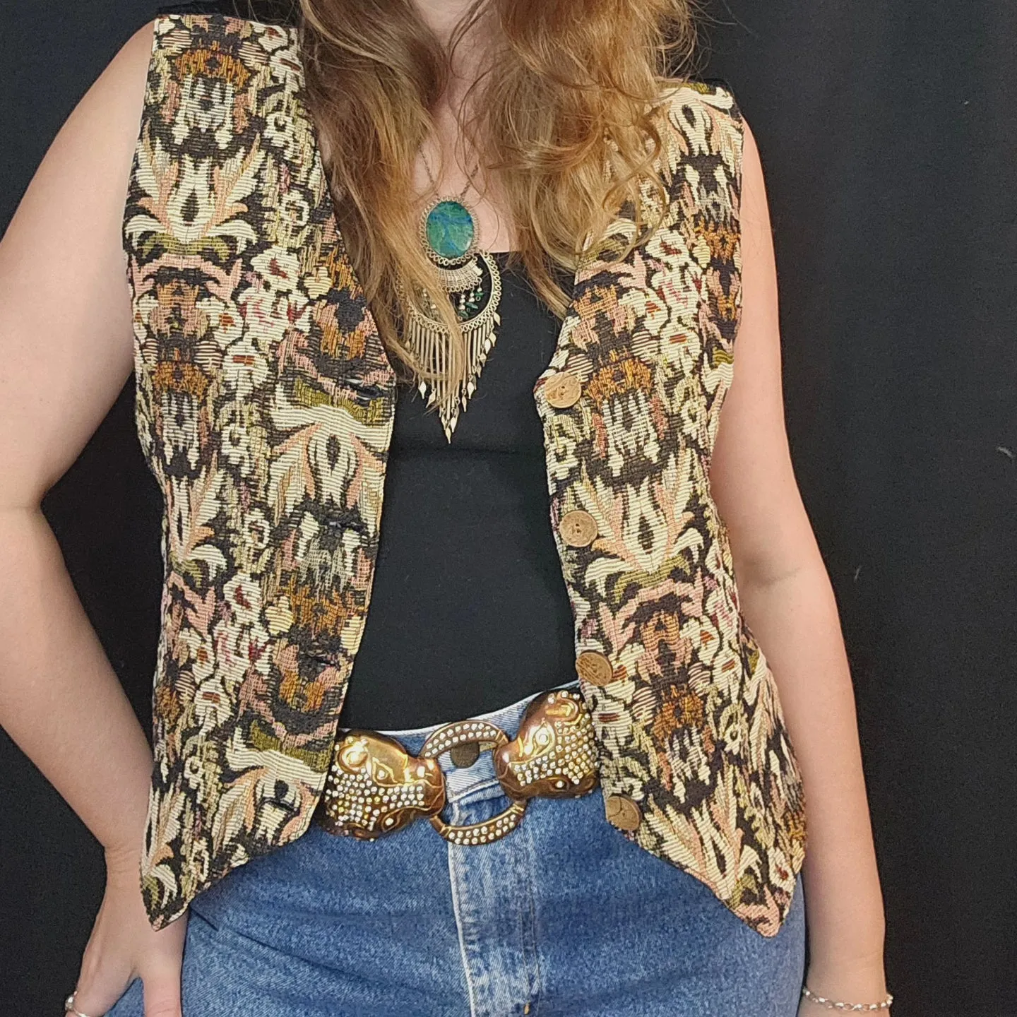 Vintage Retro Lined Tapestry Vest Size M