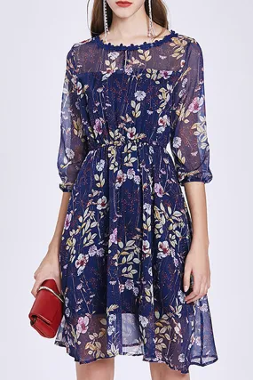 Women Knee Length Breathable Amazing Flower Printed Half Sleeve Classy Dress - WD103204