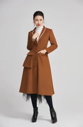 women long wool winter coat with single breasted and pockets 2253