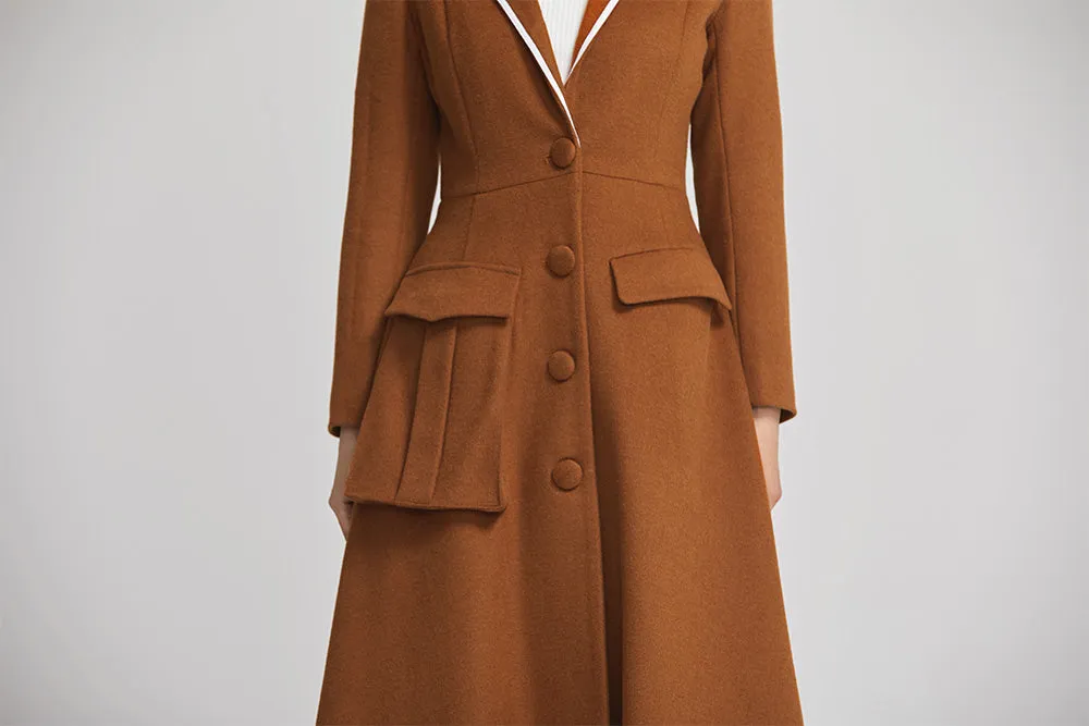 women long wool winter coat with single breasted and pockets 2253