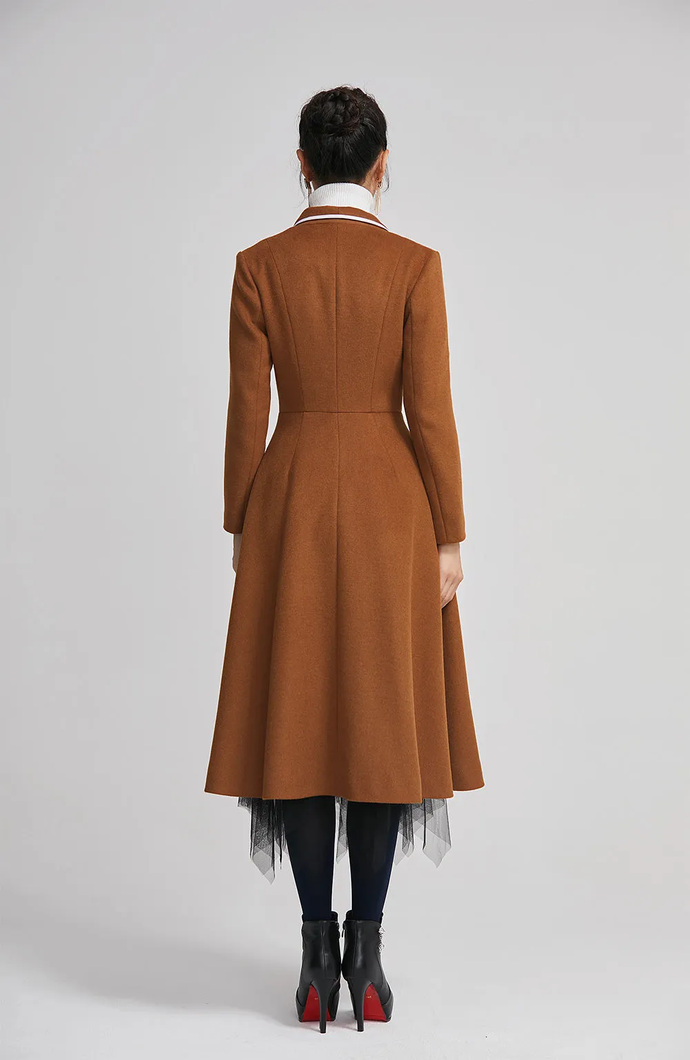 women long wool winter coat with single breasted and pockets 2253