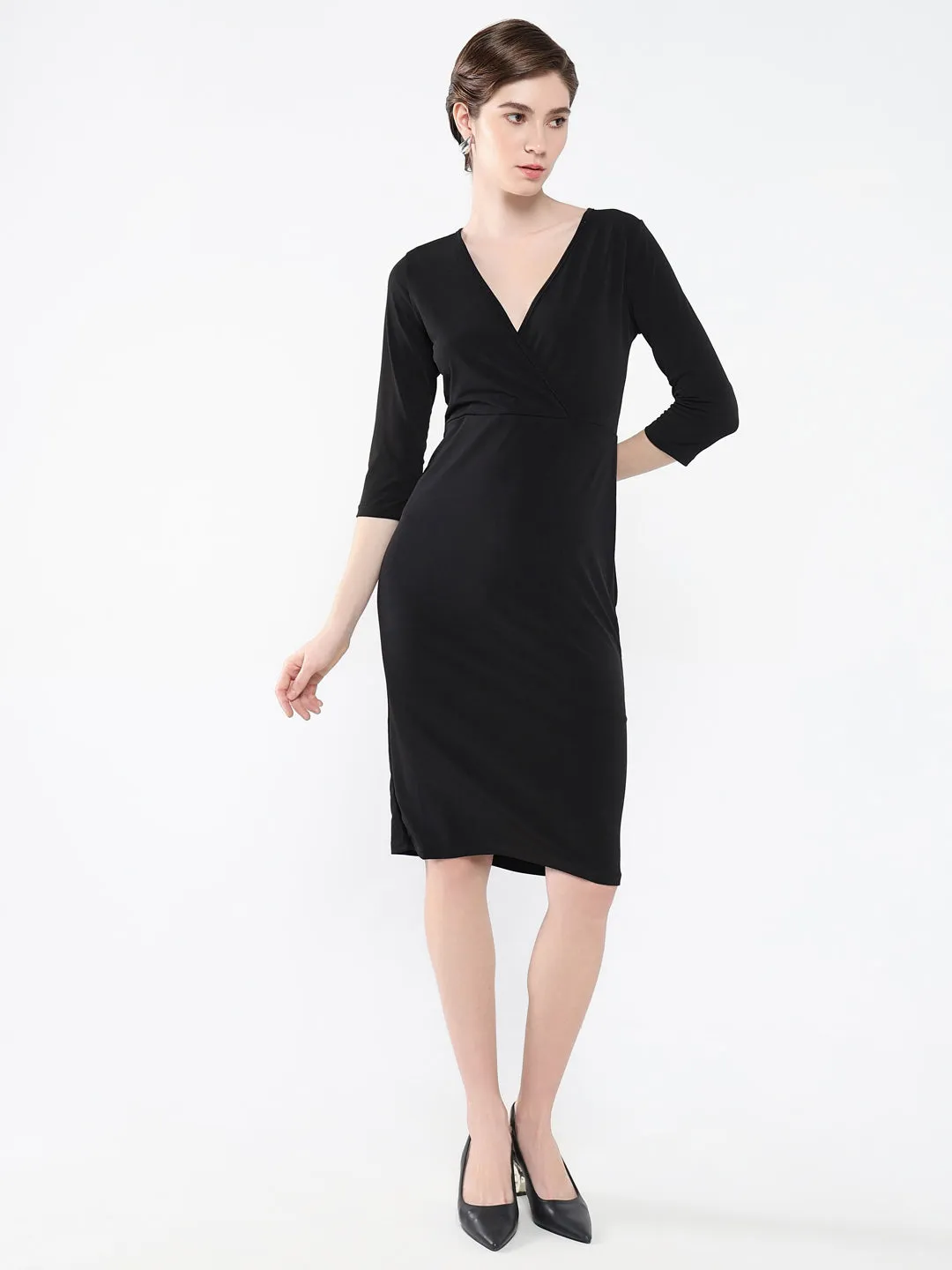 Women Solid Black Bodycon Dress