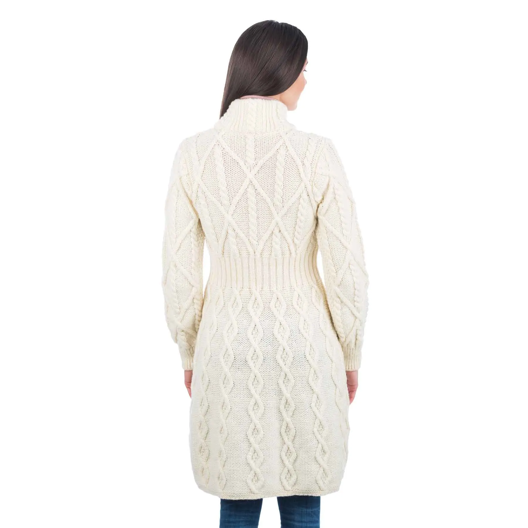 Women's Aran Cable Knit Signature Coat, Natural