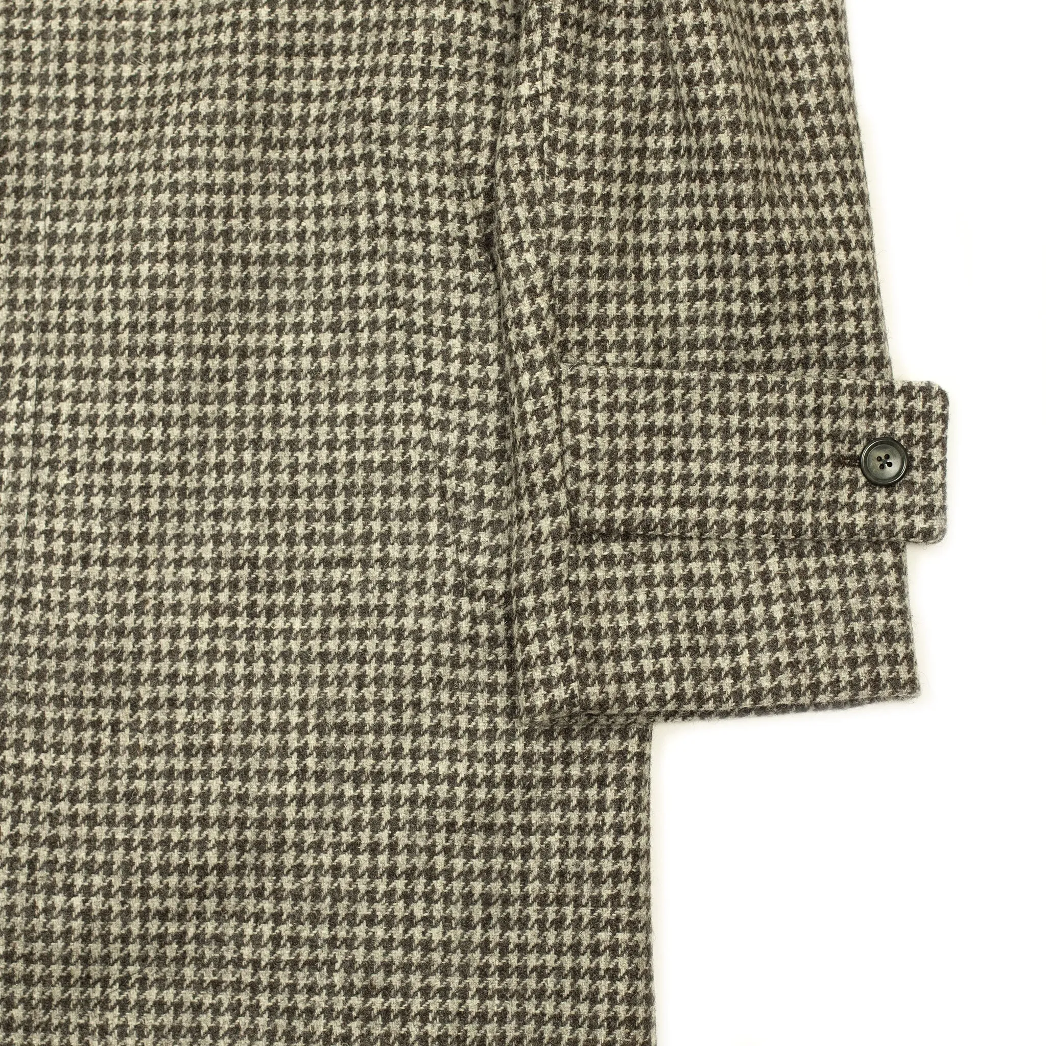 x Sartoria Carrara: Balmacaan belted coat in lightweight grey houndstooth undyed wool