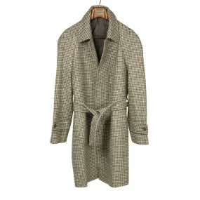 x Sartoria Carrara: Balmacaan belted coat in lightweight grey houndstooth undyed wool